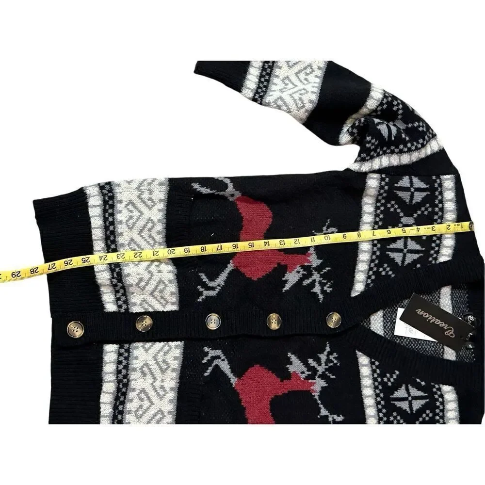 Creation black winter soft reindeer wool blend cardigan M new